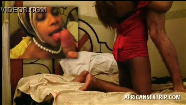 Afro tramp showing bj skills to white stud